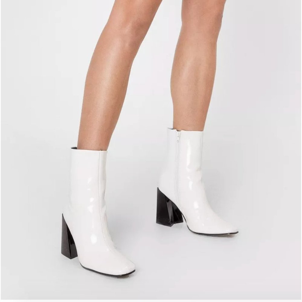 Square Toe Patent Heeled Boots